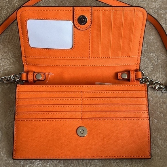Brand New Calvin Klein Orange Wallet Organizer Crossbody Purse Silver Tone Chain - Picture 8 of 16